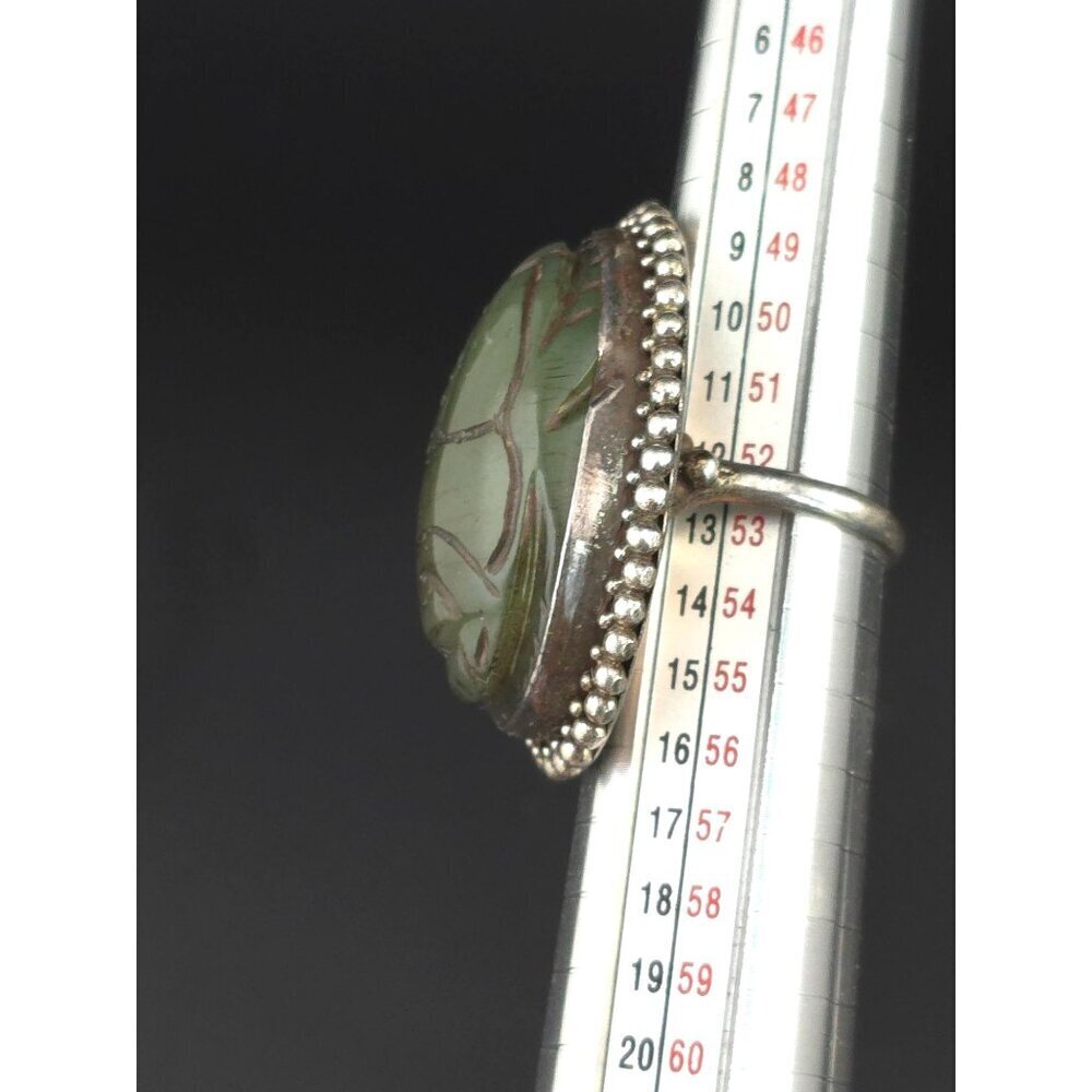 Vintage Green Scarab Ring Sterling Silver Beaded Size 6 Intricate Statement - Picture 9 of 13